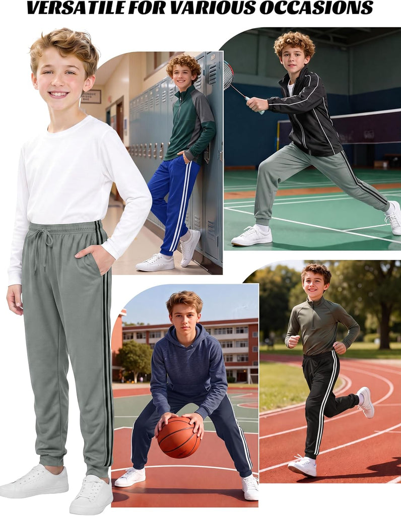 4 Pack Boys Mesh Athletic Pants Kids Lightweight Sweatpants Jogger