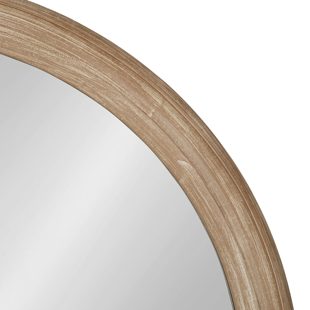 Mansell Farmhouse Wood Framed Round Wall Mirror, 28 inch Diameter, Rustic Brown, Decorative Modern Mirror for Wall