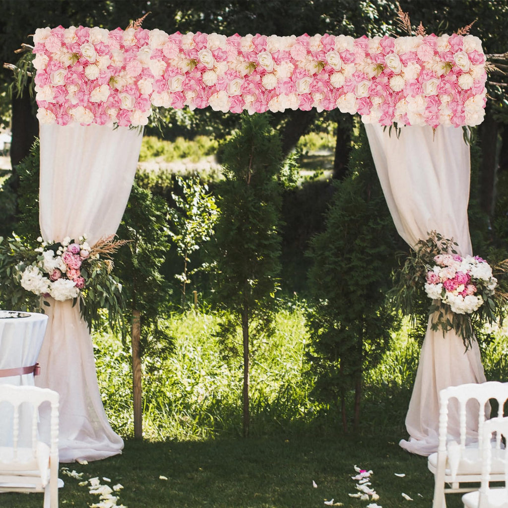 3D Flower Wall Backdrop, 12 Pcs 15x15 Inch Pink & White Panels