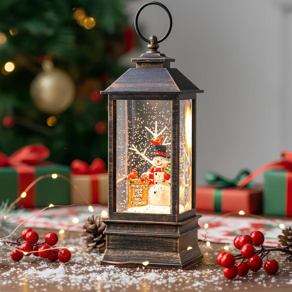 10'' Frosty's Tree Farm Snowman Musical Lighted Snow Globe Water Lantern with Swirling Glitter Decoration