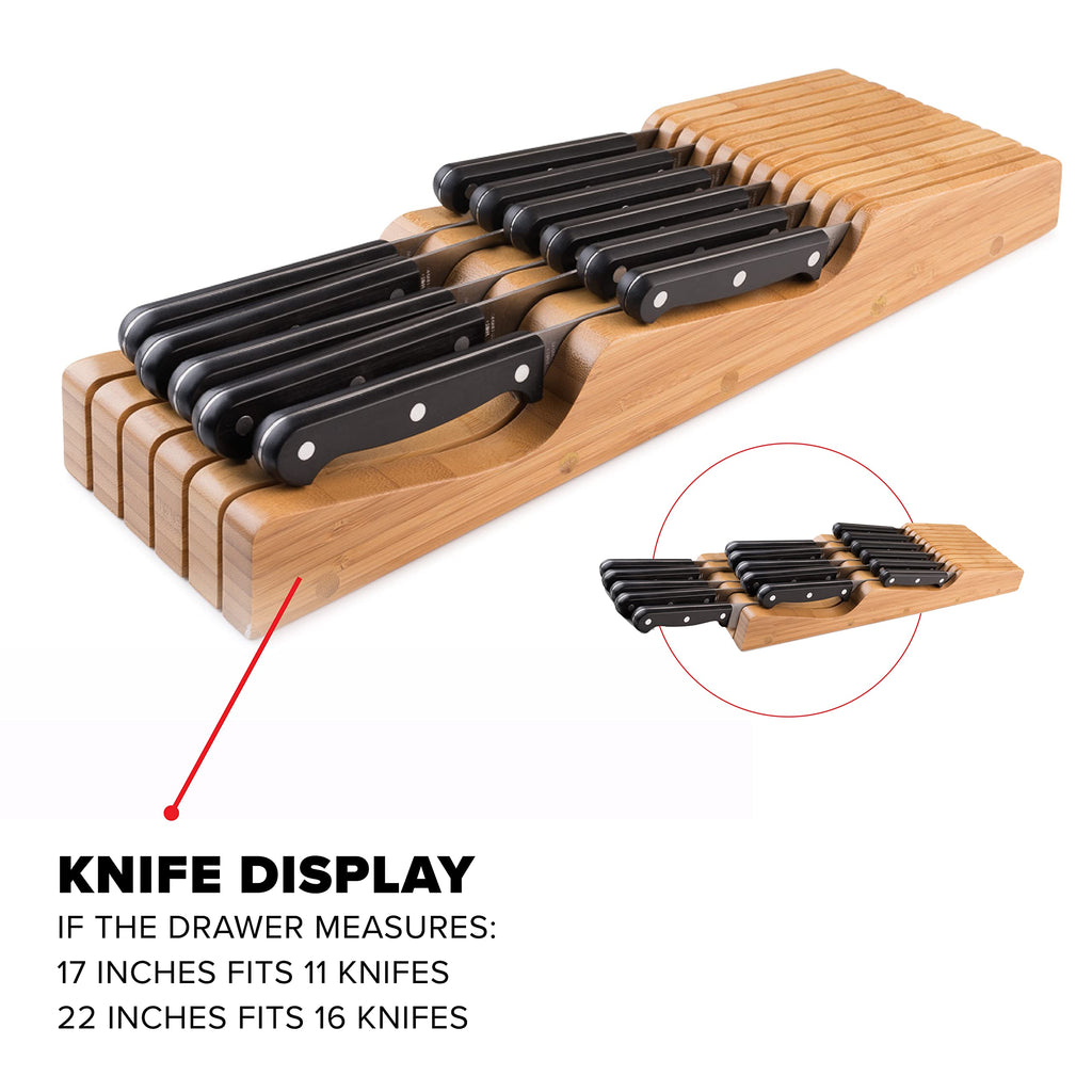 100% Pure Bamboo Knife Drawer Organizer, Knife Block - 16 Slots