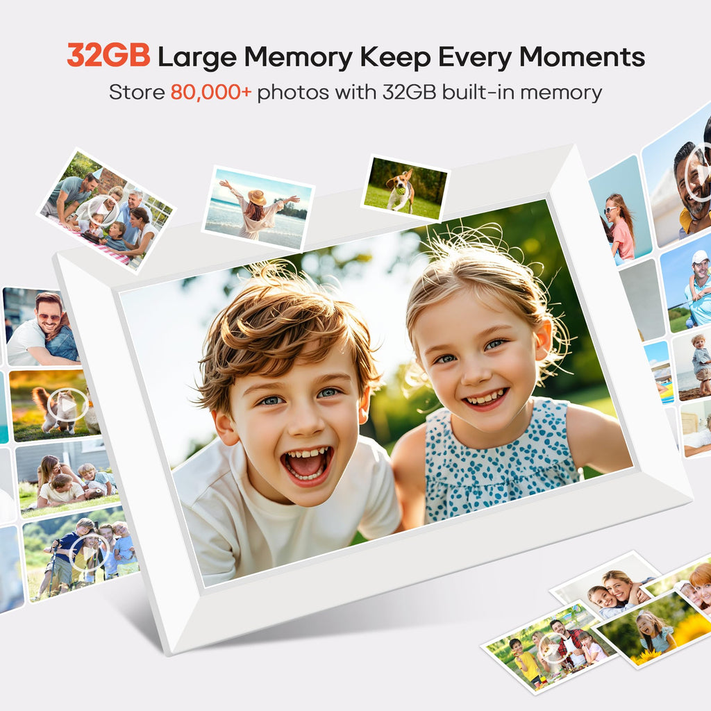 10.1 Inch WiFi Digital Photo Frame via Frameo App, 1280x800 HD IPS Touch Screen Electric Picture Frame Display, 32GB