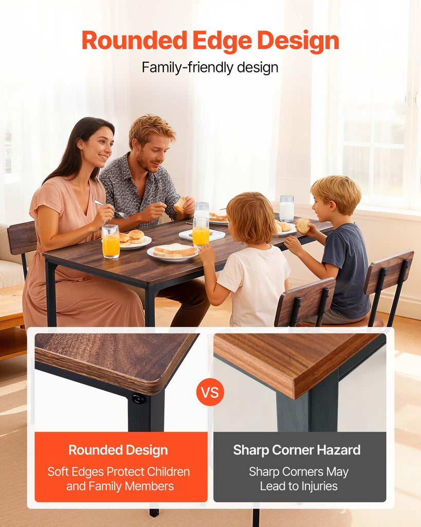 Bar Table and Chairs Set, 5PCS 47.2′′ Bars Tables Set with Rounded Edge Design, Rectangular Pub Table with Four