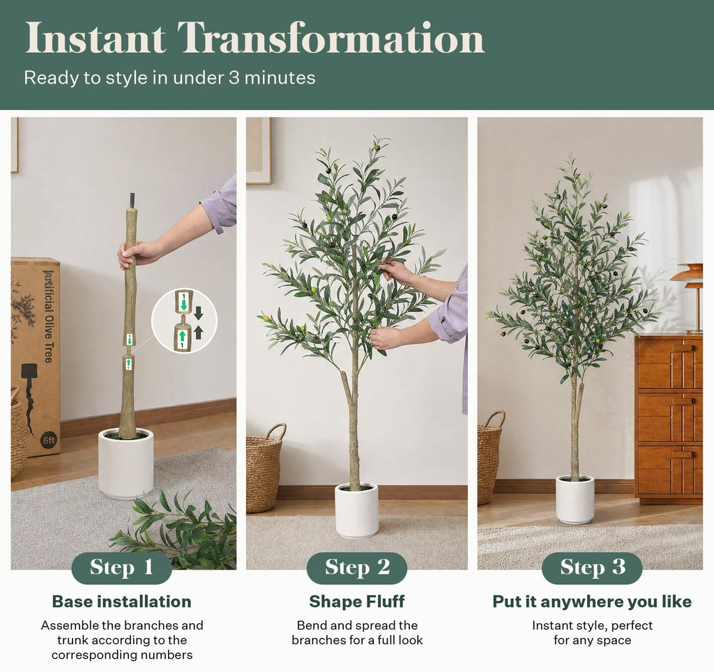 5FT Olive Trees Artificial Indoor, Faux Olive Tree with White Planter