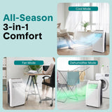 Portable Air Conditioner, Dehumidifier & Fan | 3-in-1 8,000 BTU AC With Temperature Ranges 64°F