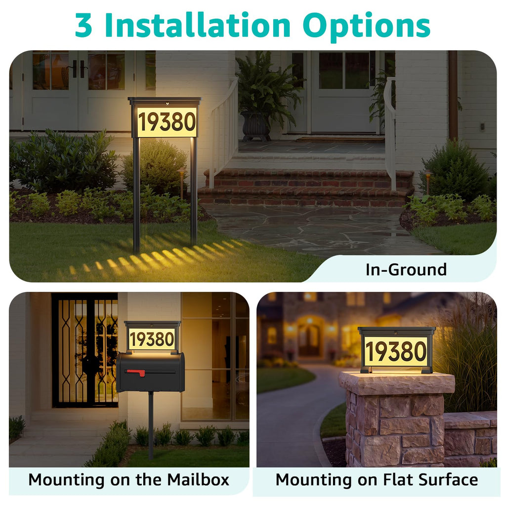 Solar Address Sign, Double-Sided Lighted House Numbers with 3 Colors