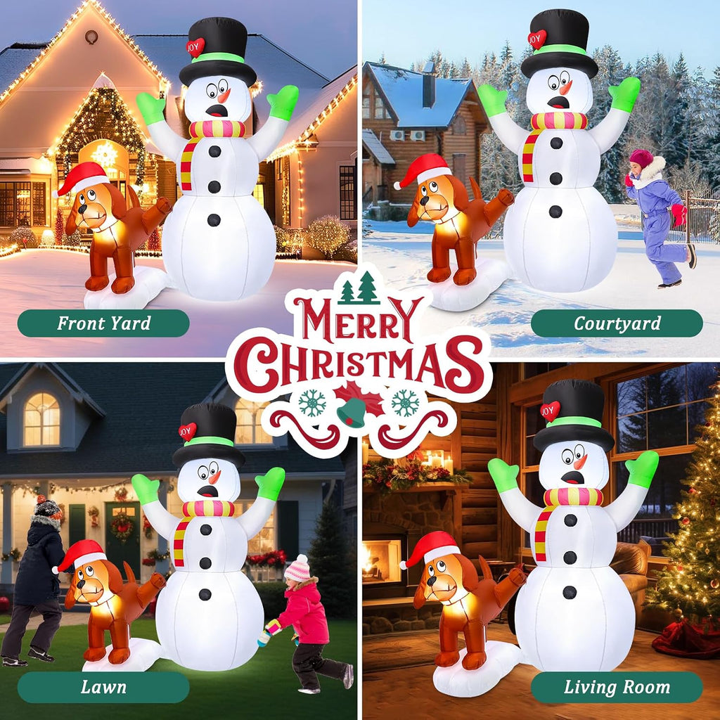 5.5 FT Inflatable Snowman with Puppy Dog, Christmas Outdoor Yard Decoration, Blow Up Shocked Snowman with Peeing