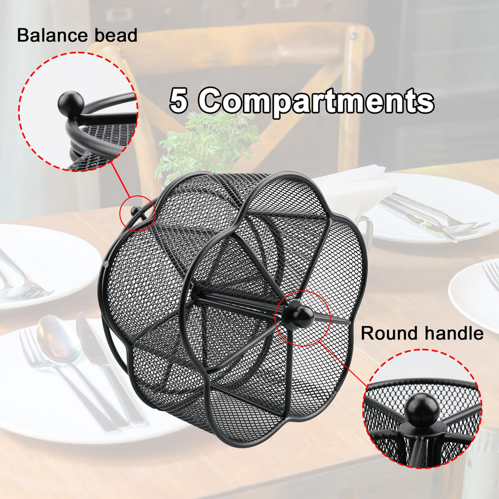360° Rotating Silverware Utensil Caddy Holder, 5 Compartments, Black