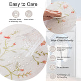 Linen Spring Flowers Tablecloth with Tassels, Rustic Farmhouse Embroidery Waterproof Table Cloths fo