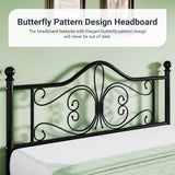 Full Bed Frame with Headboard,Metal Bed Frame with Butterfly Pattern Design Headboard & Footboard,No Box Spring