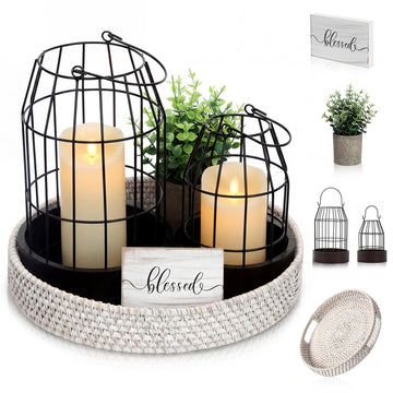 Rustic Farmhouse Lantern Decor Set of 5, Large, Black, Brown