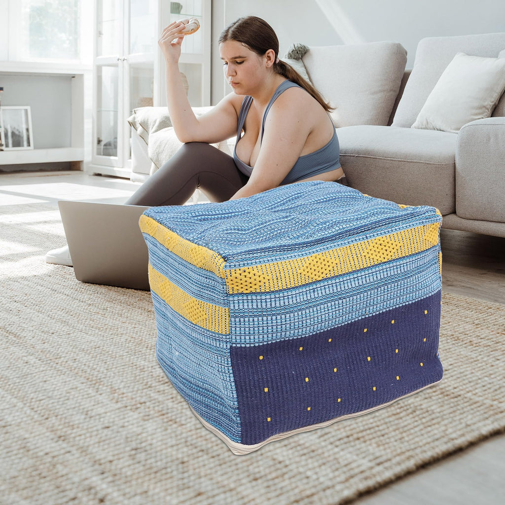 Pouf Cover Square Pouf Ottoman Cover Boho Linen Cushion Decorative Square Unstuffed Thick Cotton Linen Tatami