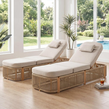 Outdoor Chaise Lounge Chairs Set of 2, 5-Position Adjustable Patio Reclining Lounge Chairs with Cushion, All-Weather