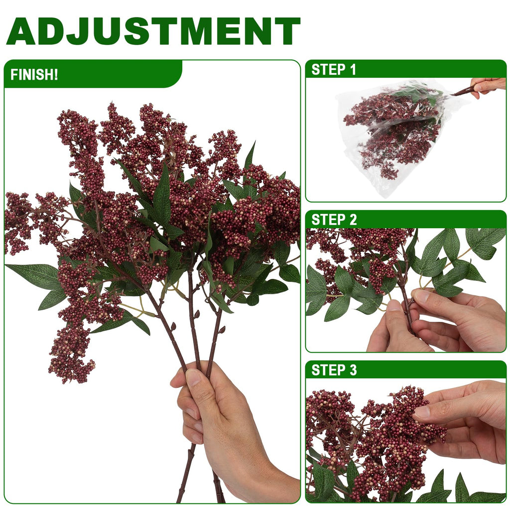 6 Pcs Artificial Berry Stem for Vase, 17 in Faux Nandina Branches Fall Floral Picks Fake Realistic Berry Spray for