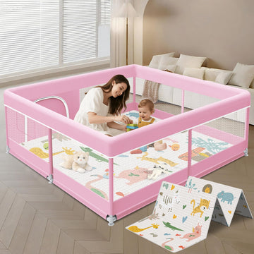 Baby Playpen with Mat, 50 x 50 Inch Playpen for Babies and Toddlers, Baby Playard for Indoor & Outdoor Active Center