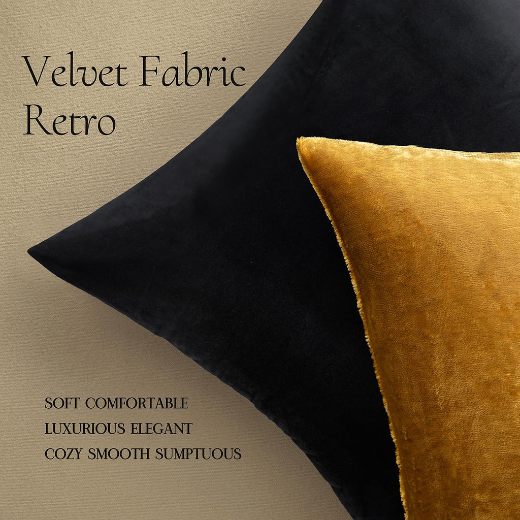 26x26 Inch Pack of 2 Euro Velvet Throw Pillow Covers Dark Gold