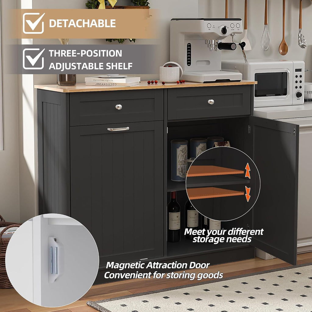 Dual Door Tilt Out Trash Can Cabinet, Pet Proof Recycling Cabinet