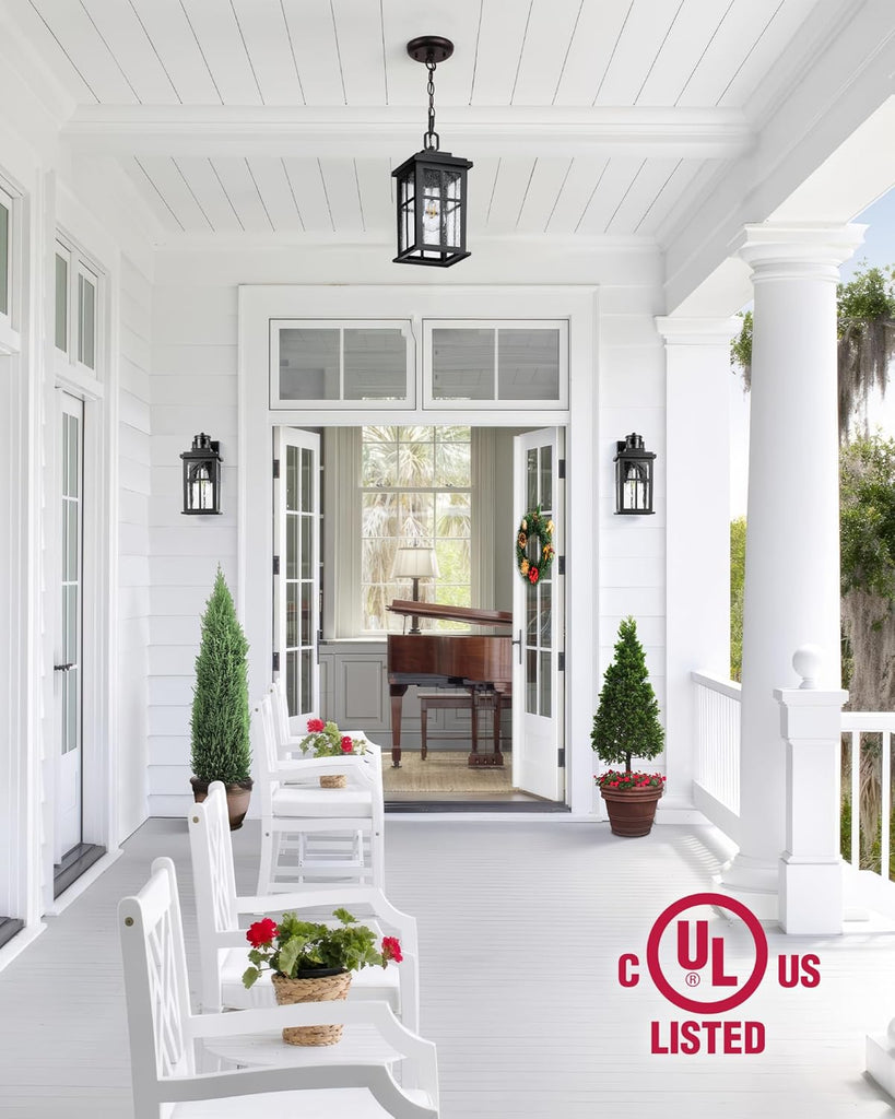 Outdoor Pendant Lights for Porch, Matte Black Outdoor Hanging Lights with Adjustable Chain