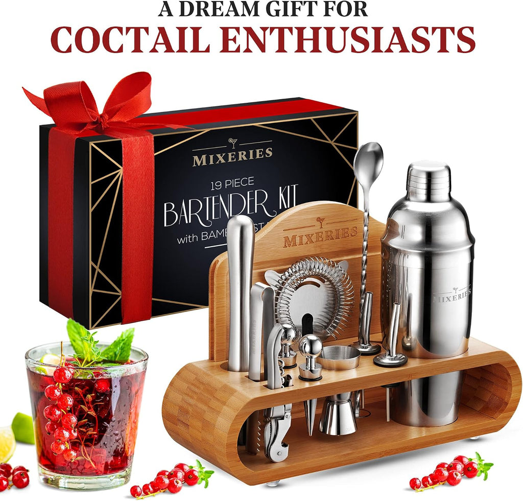 Mixology Bartender Kit with Stand - Bar Set Cocktail Shaker Set, Drink Mixer Set Bar with All Bar - Set of 18