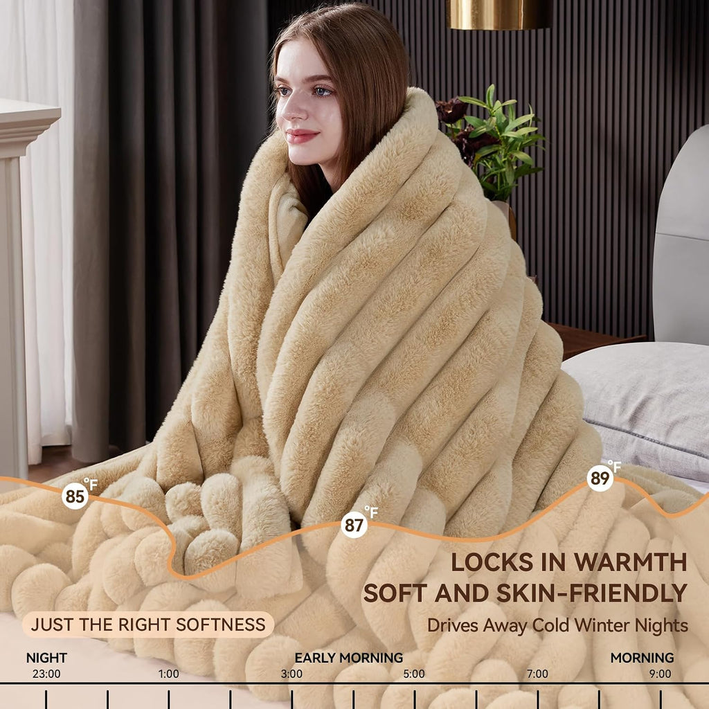 Faux Fur Throw Blanket, 1000GSM Thick Fluffy Fur Throw, 90"X104" | Plush Cozy Luxury Striped Faux Fur Blanket, Warm