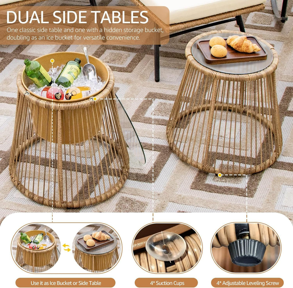 6 Pcs Boho Outdoor Patio Furniture Set, High Back L-Shaped Outdoor Couch with Ice Bucket Table