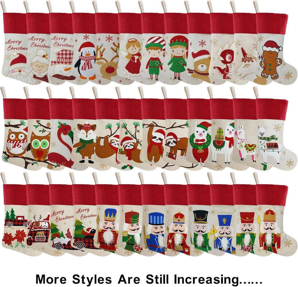 18" Dia Personalized with Embroidered Names, Lovely Christmas Angel Designs Quality Linen Stockings for Holiday