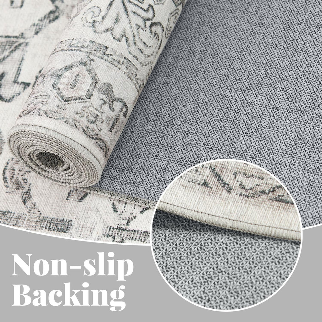Lima Round Rug 6ft Vintage Machine Washable Area Rug Indoor Circle 6' Ultra-Thin Non-Slip Floral Pri