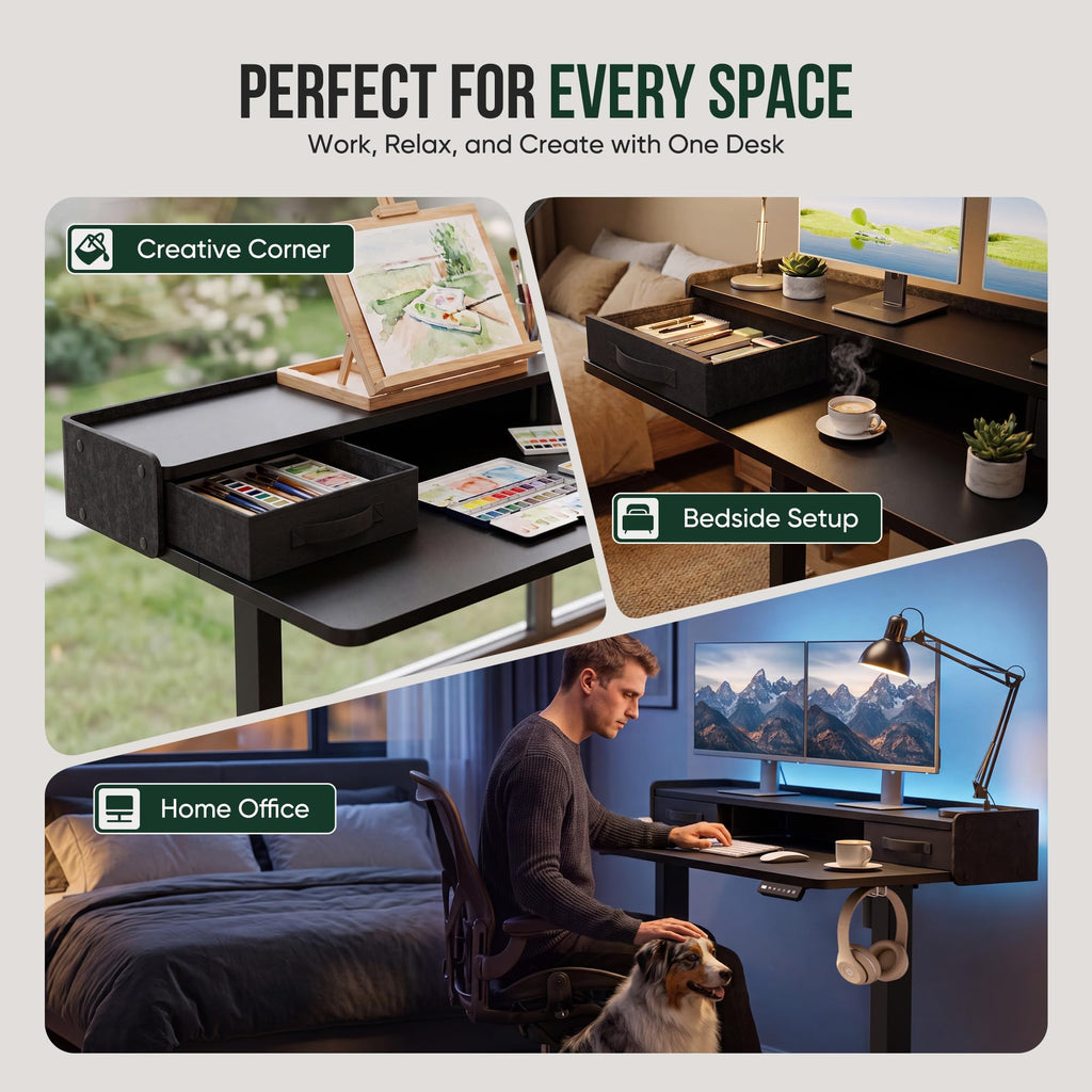 Electric Standing Desk with 2 Drawers, Adjustable Height Computer Desk with Monitor Shelf Sit Stand Table with Splice