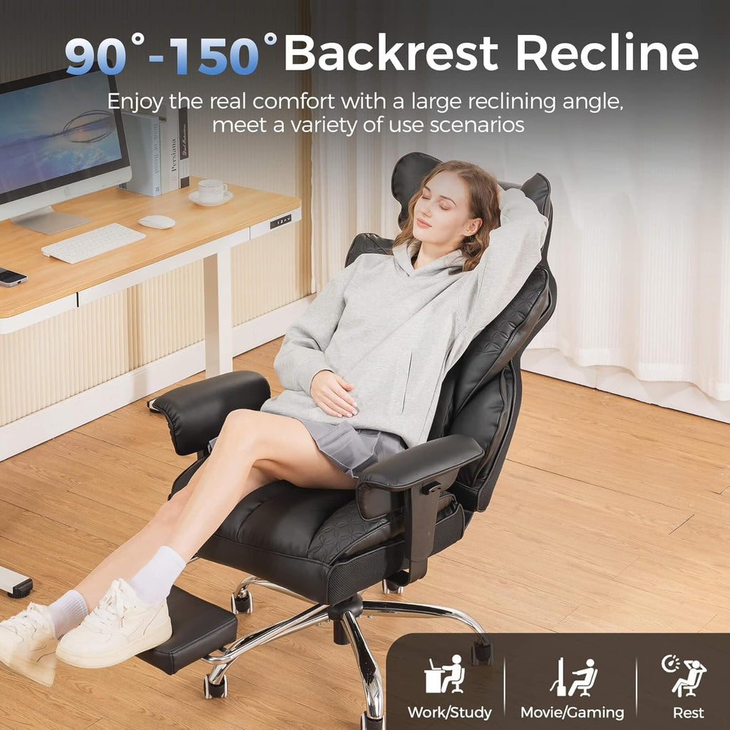 Big and Tall Gaming Chair 400lbs Heavy Duty Office Chair with Footrest, High Back Pocket Spring Lumbar Support