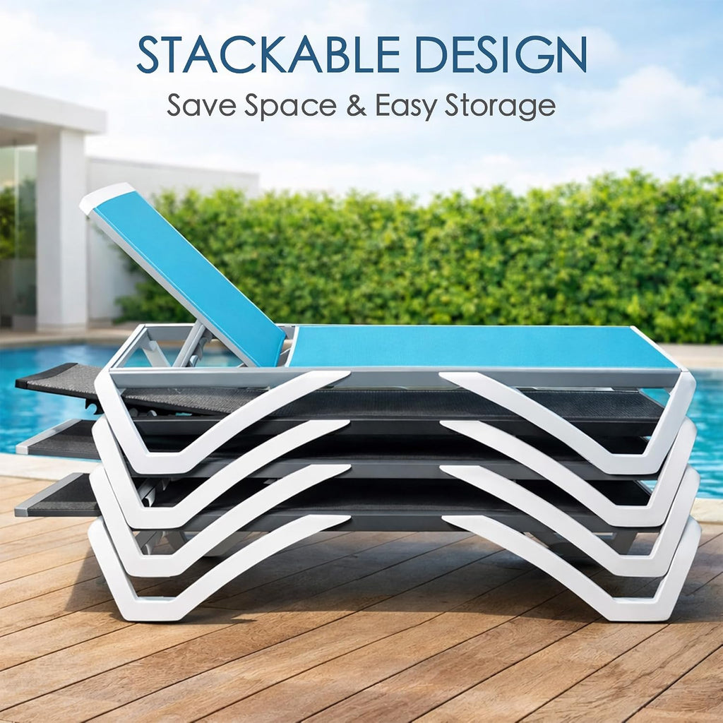 3-Piece Outdoor Chaise Lounge Set Fully Flat Adjustable Lounger | Aluminum Frame, Resin Legs, Textilene Fabric
