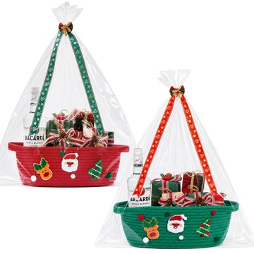 Christmas Gift Baskets Empty, Woven Rope Christmas Baskets for Gifts, 2 Pcs