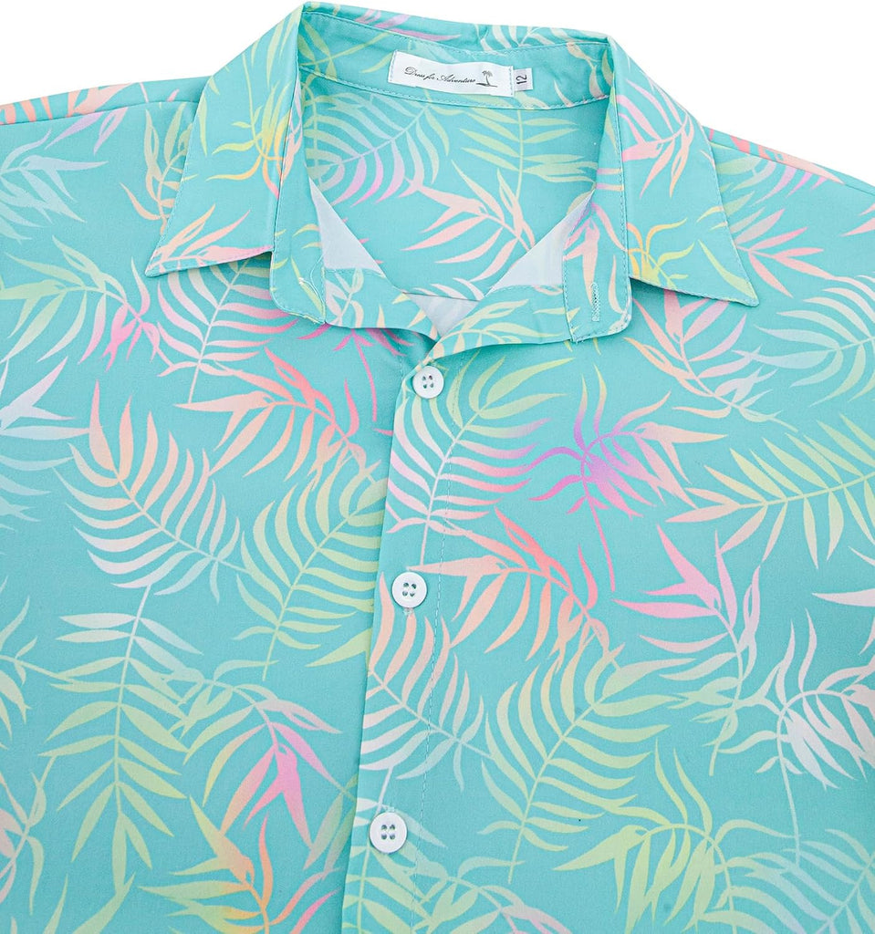 Boy's Button Down Hawaiian Shirt Short Sleeve, Kids Summer Beach Hawaiian Shirts for Boys