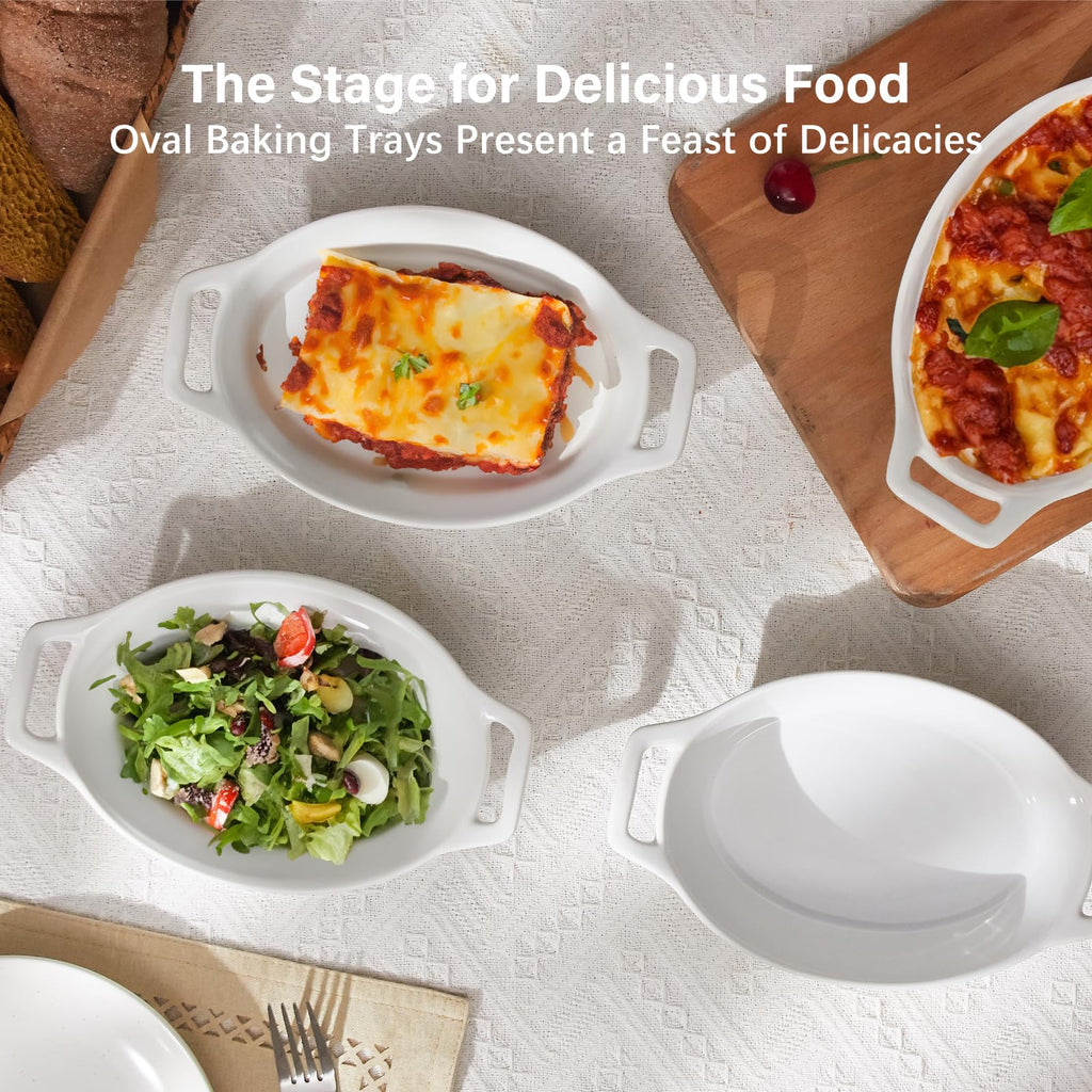Oval Ceramic Au Gratin Baking Dishes with Handles, 20 oz, Set of 4