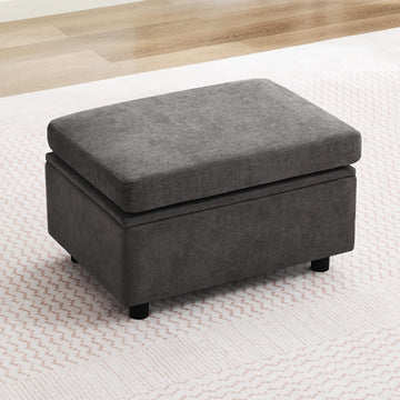 30" Storage Ottoman with Seating for Modular Sectional Sofa, Chenille Upholstered Rectangular Ottoman Bench with
