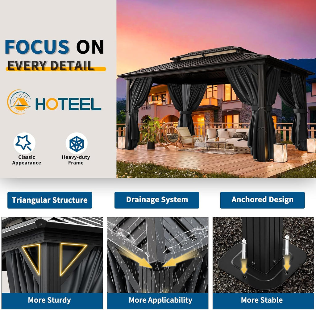 10x12 Hardtop Gazebo on Clearance with Heavy Duty Galvanized Steel Metal roof