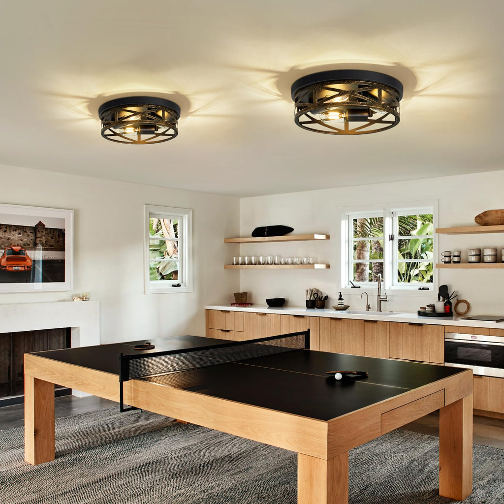 2 Pack Flush Mount Ceiling Light, 3-Light Vintage Farmhouse Ceiling Light, Kitchen Lighting Fixtures, Light Fixtures