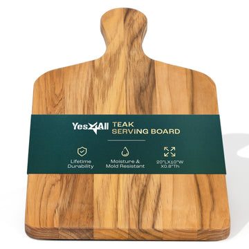 Teak Cutting Boards, [20''Lx10''Wx0.75"] Ergonomic Handle Serving Board, Pre-Oiled Teak Wood Charcuterie Board