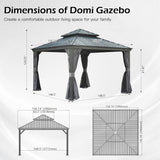 13x13FT Outdoor Gazebo, Hardtop Gazebo with Galvanized Steel Double Roof