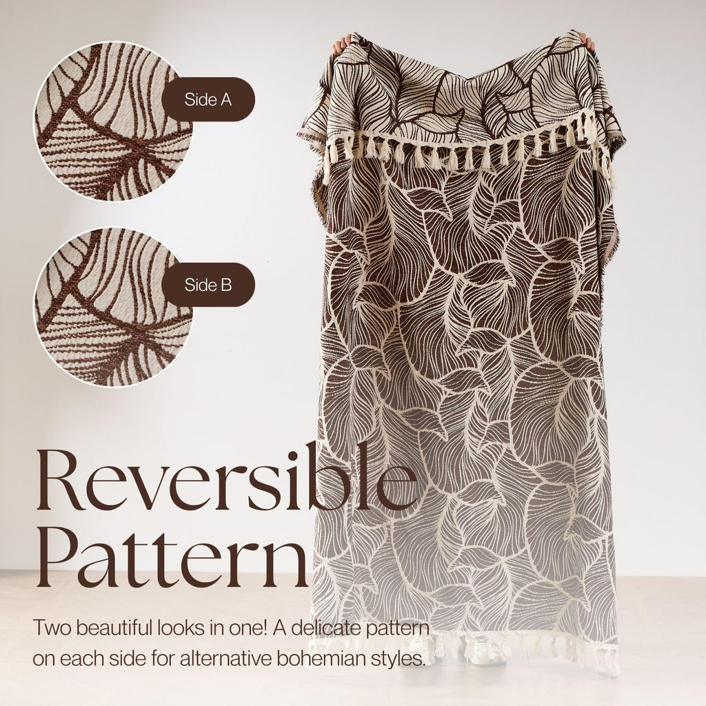 Chenille Throw Blanket Soft Tassel Lightweight, Wood Brown