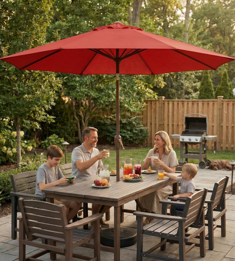 10FT Patio Umbrella, Outdoor Umbrella with Push Button Tilt and Crank, 8 Sturdy Ribs