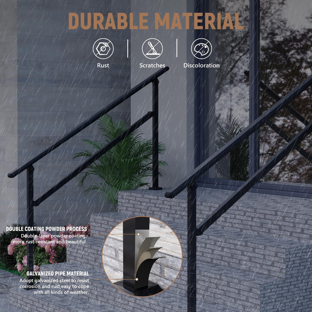 Hand Rails for Outdoor Steps, 4-5 Step Railing for Stairs, Adjustable Porch Railing, Hand Rails for Seniors, Outdoor Deck