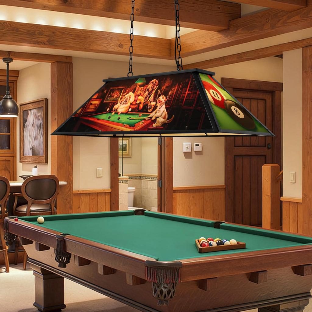 Tiffany Pool Table Lights Hanging Over Pool Table