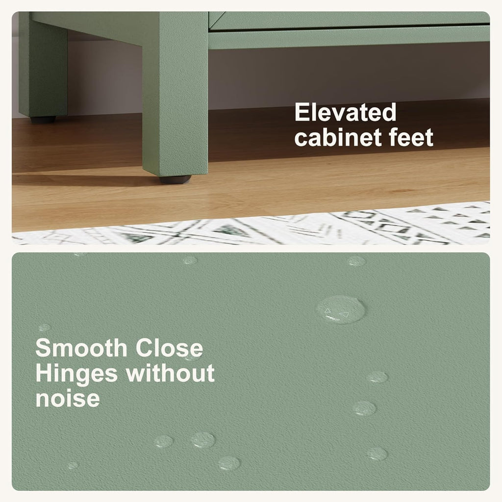 24" Light Green Freestanding Bathroom Vanity with Sink - Wooden Cabinet with Soft-Close Door