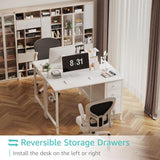 Small White Desk with Drawers, 40 Inch Kids Girls Study Desks