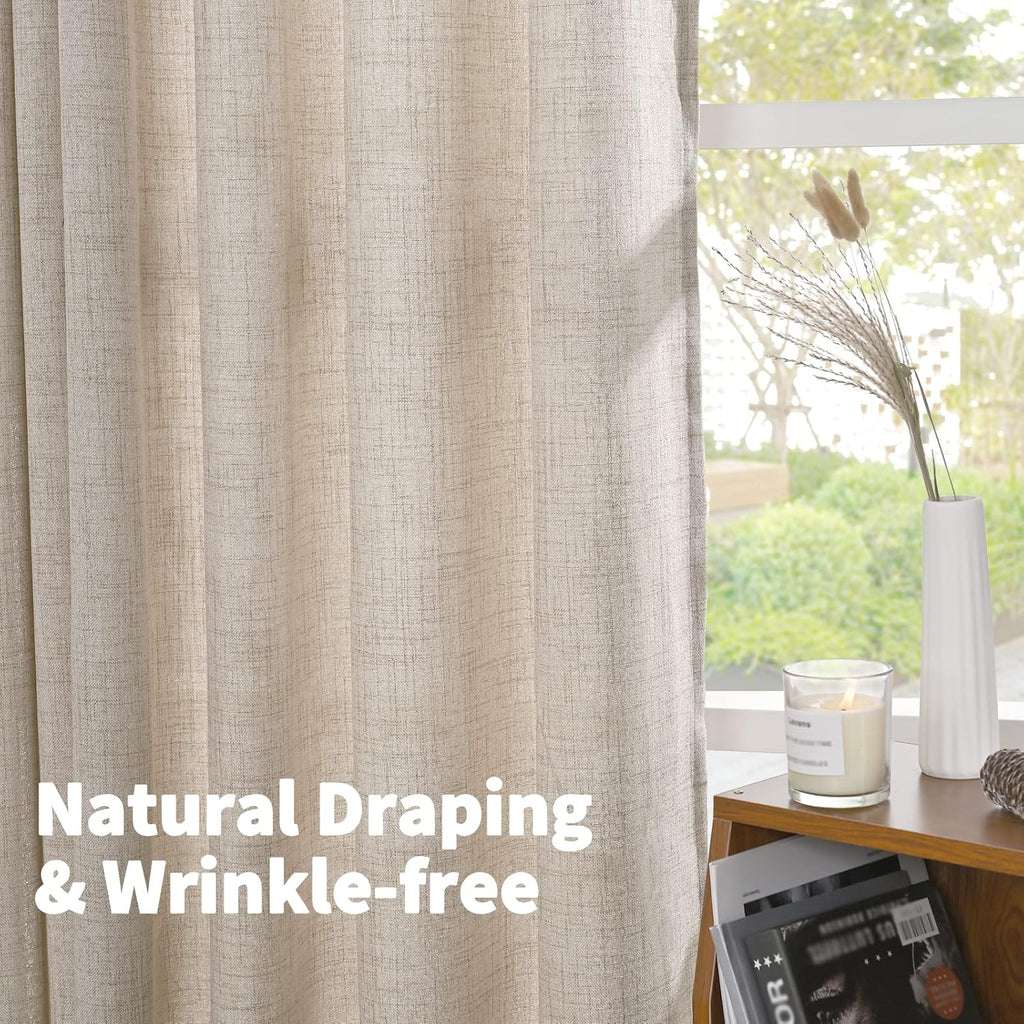 Short Linen Kitchen Curtains 40 Inch Length for Window Over Sink, Semi Sheer Cafe Drapes Light Filtering with Rod