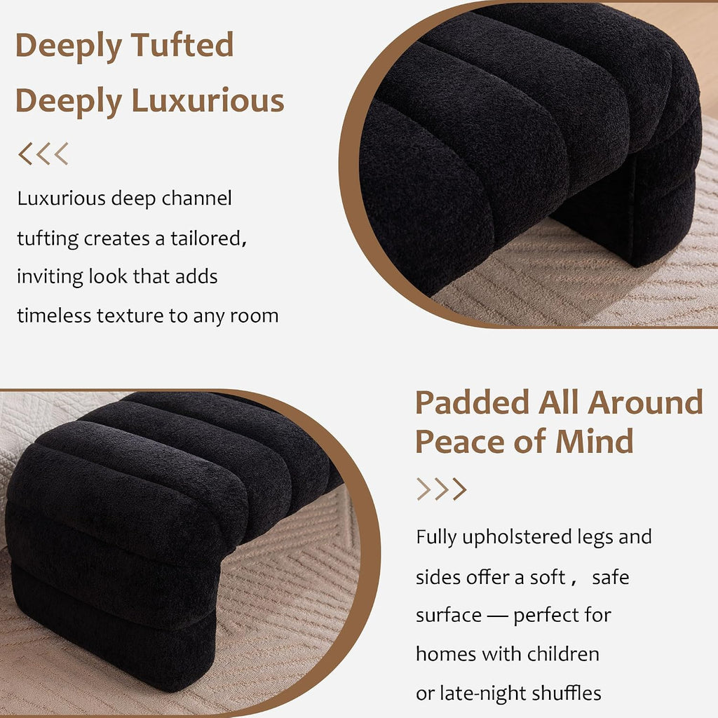 70" Upholstered Ottoman Bench, Modern Chenille Entryway Bench, Long Footstool, Queen Size Bed Bench for End of Bed