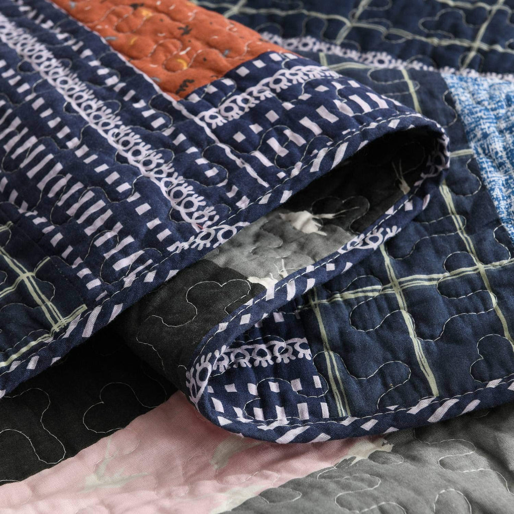 Bedspread Quilt Set with Real Stitched Embroidery, Paisley Grid Pattern, Queen Size