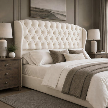 Full/Queen Headboard Only, Velvet Curved Wingback, White