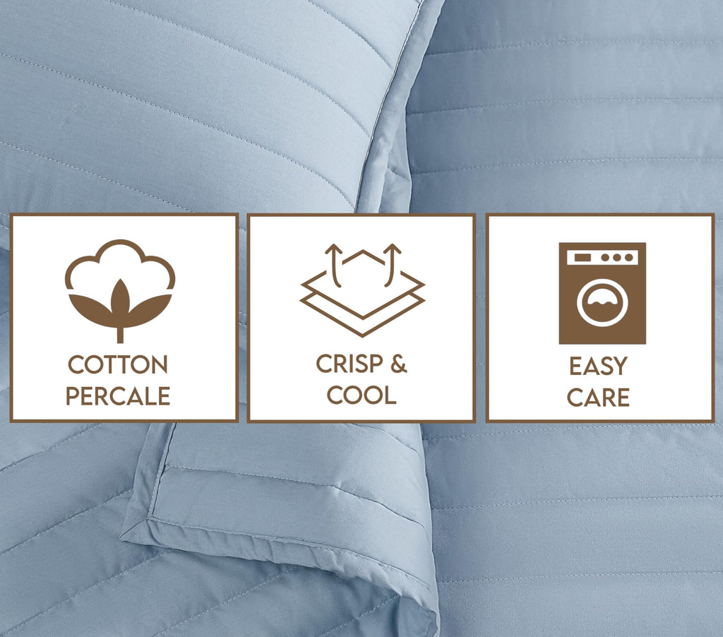 Solid Cotton Percale Chalk 3 Piece Quilt Set
