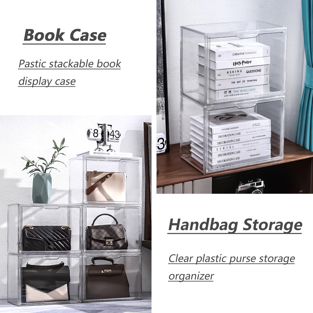 Acrylic Box Display Case, 5-Pack XL Stackable Storage Bins with Lid